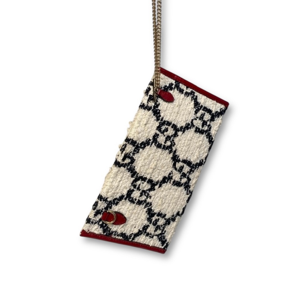 Gucci Tweed  Red and Cream Clutch with Gold Chain - Picture 6 of 13